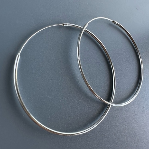 Sterling Silver Endless Thin Hoop Earrings 45mm - Picture 3 of 7